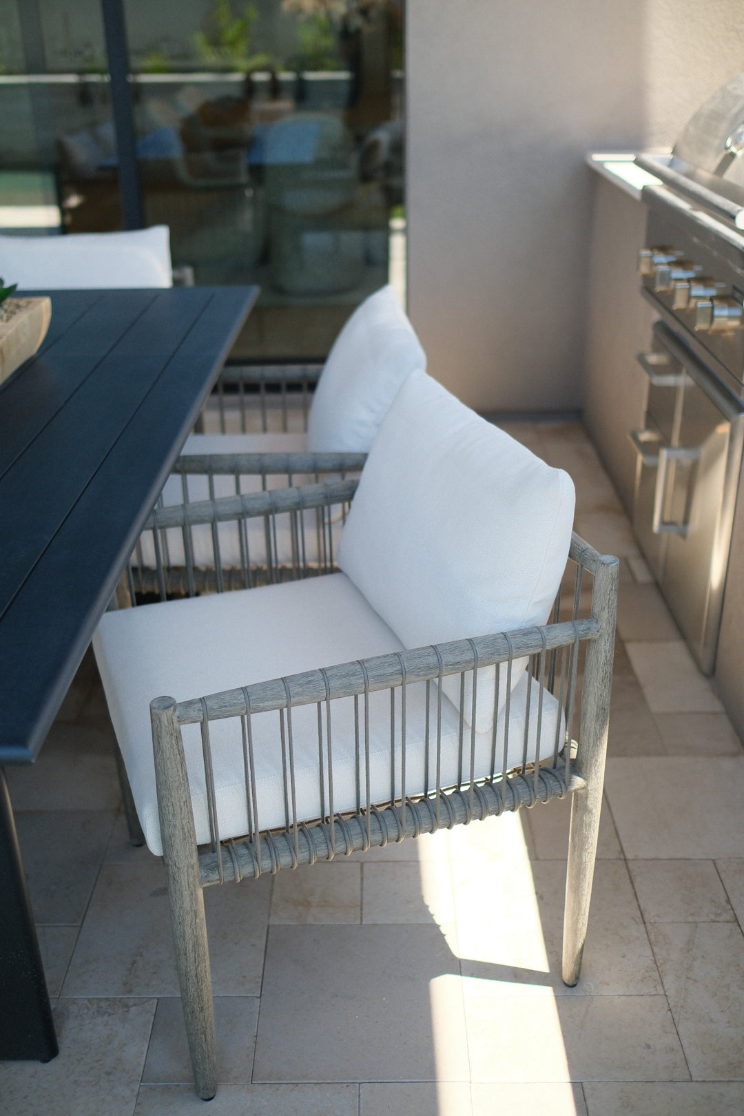 GREY ROPE OUTDOOR DINING CHAIR SET OF 6