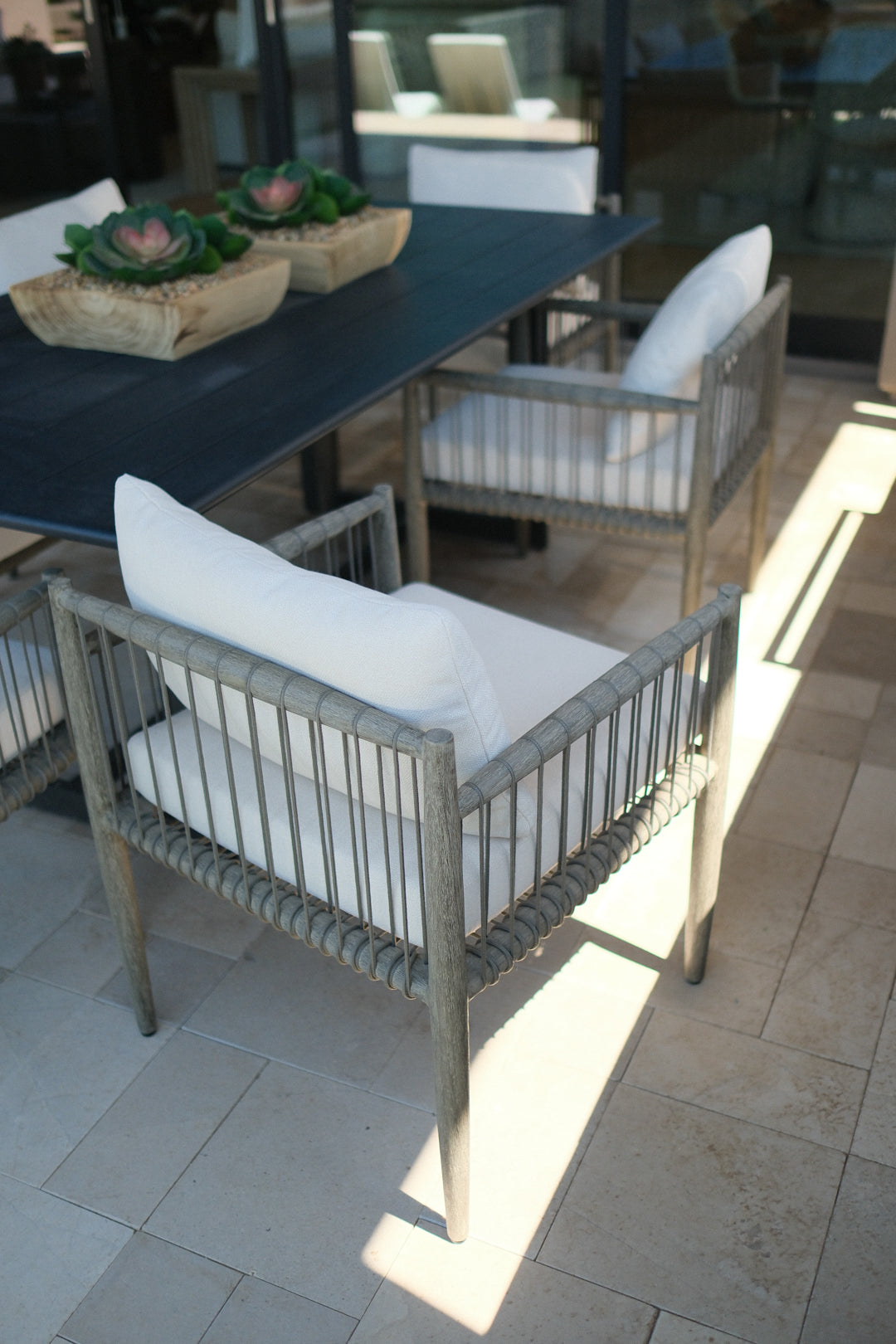 GREY ROPE OUTDOOR DINING CHAIR SET OF 6