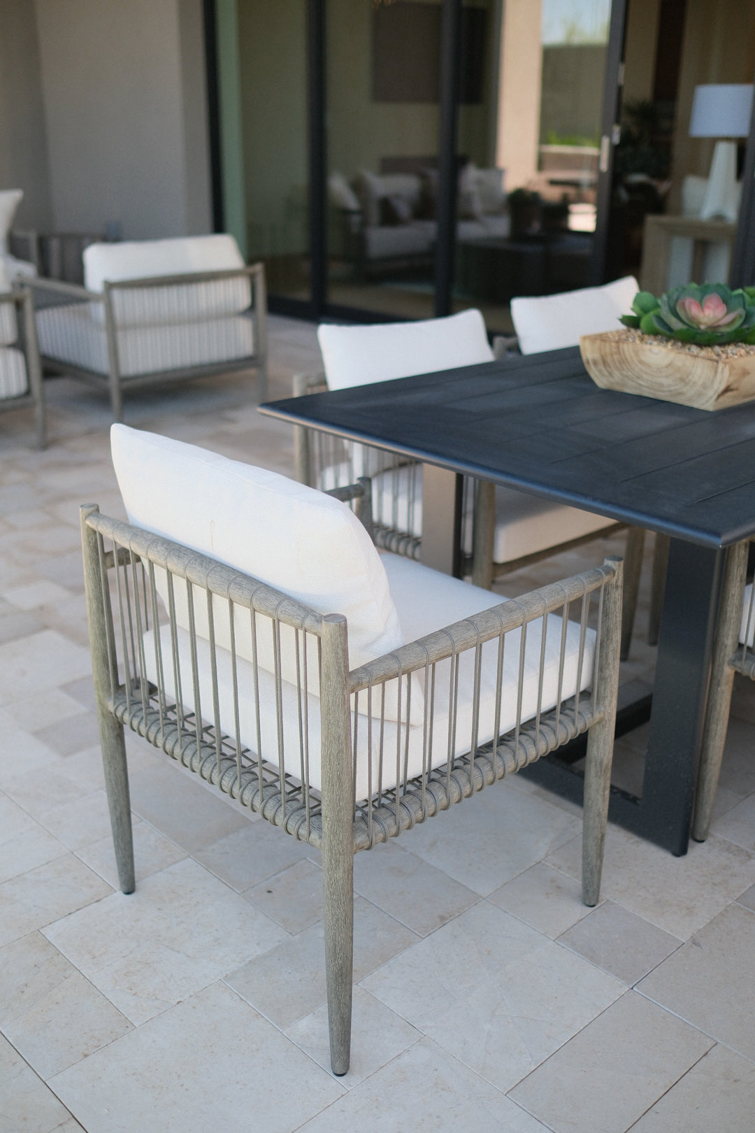 GREY ROPE OUTDOOR DINING CHAIR SET OF 6