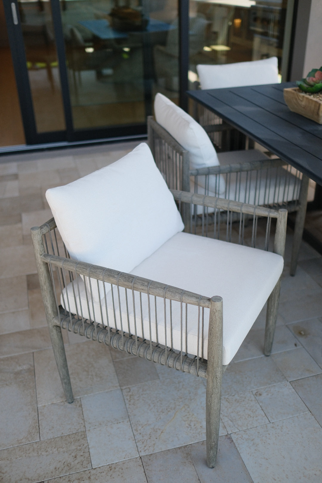GREY ROPE OUTDOOR DINING CHAIR SET OF 6