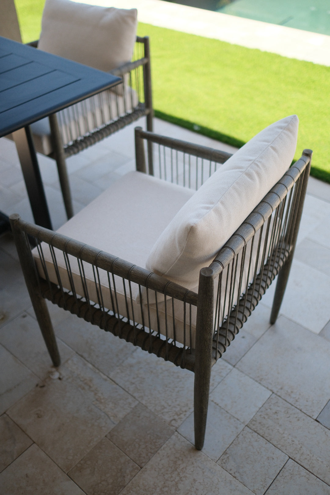 GREY ROPE OUTDOOR DINING CHAIR SET OF 6