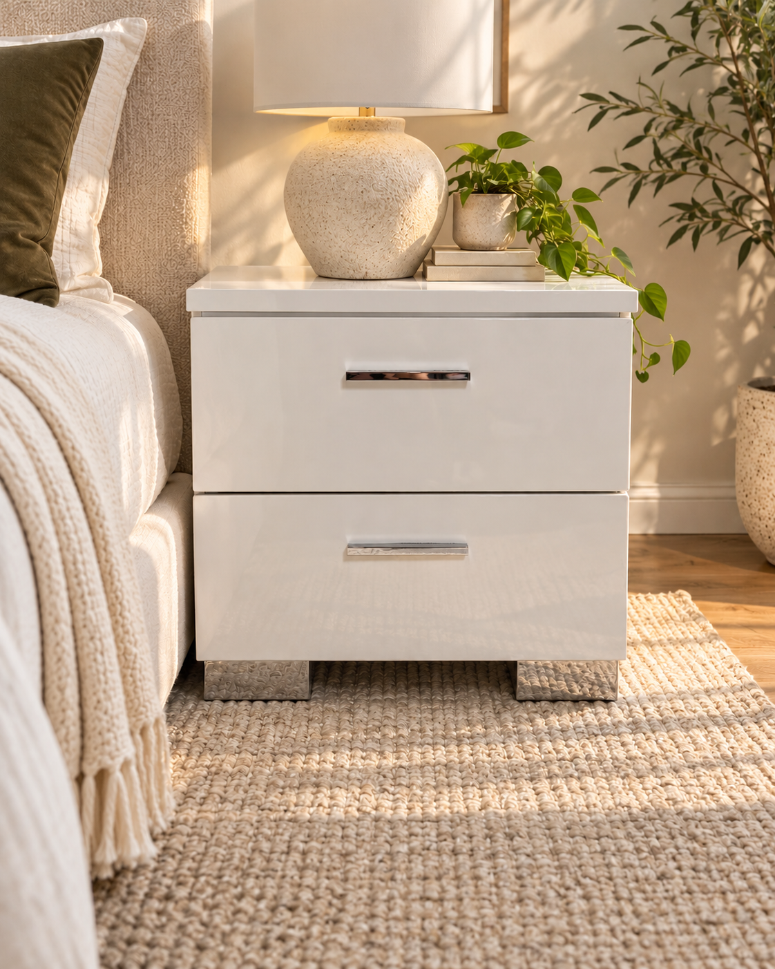 High Gloss White Nightstand A