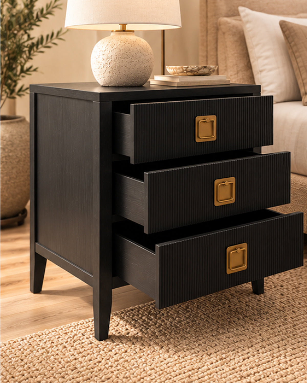 33.4"L 3-DRAWER CHEST, DARK BROWN