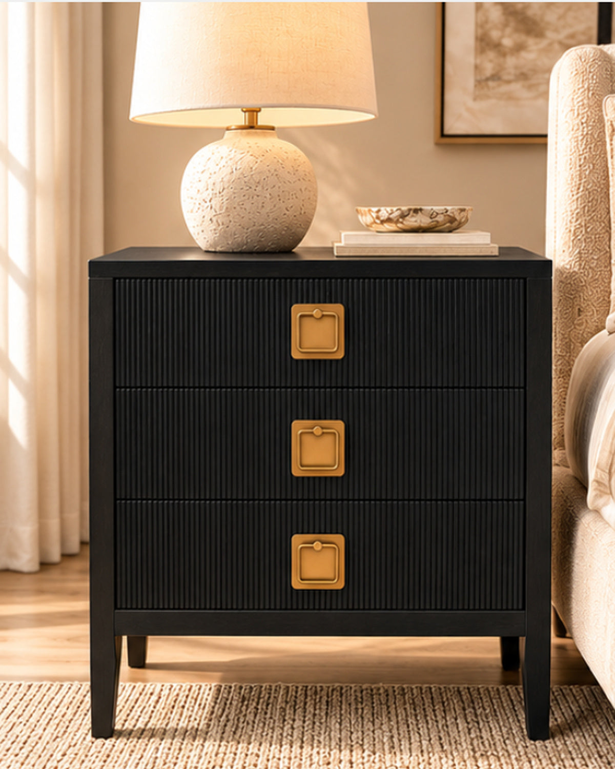 33.4"L 3-DRAWER CHEST, DARK BROWN